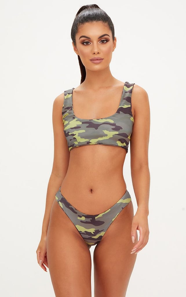 Camo Square Neck Cropped Bikini Top