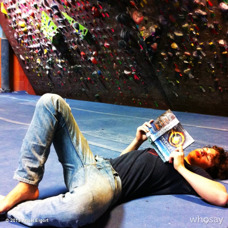 Ansel Elgort lounged with a copy of Divergent at a climbing gym.
Source: Ansel Elgort on WhoSay