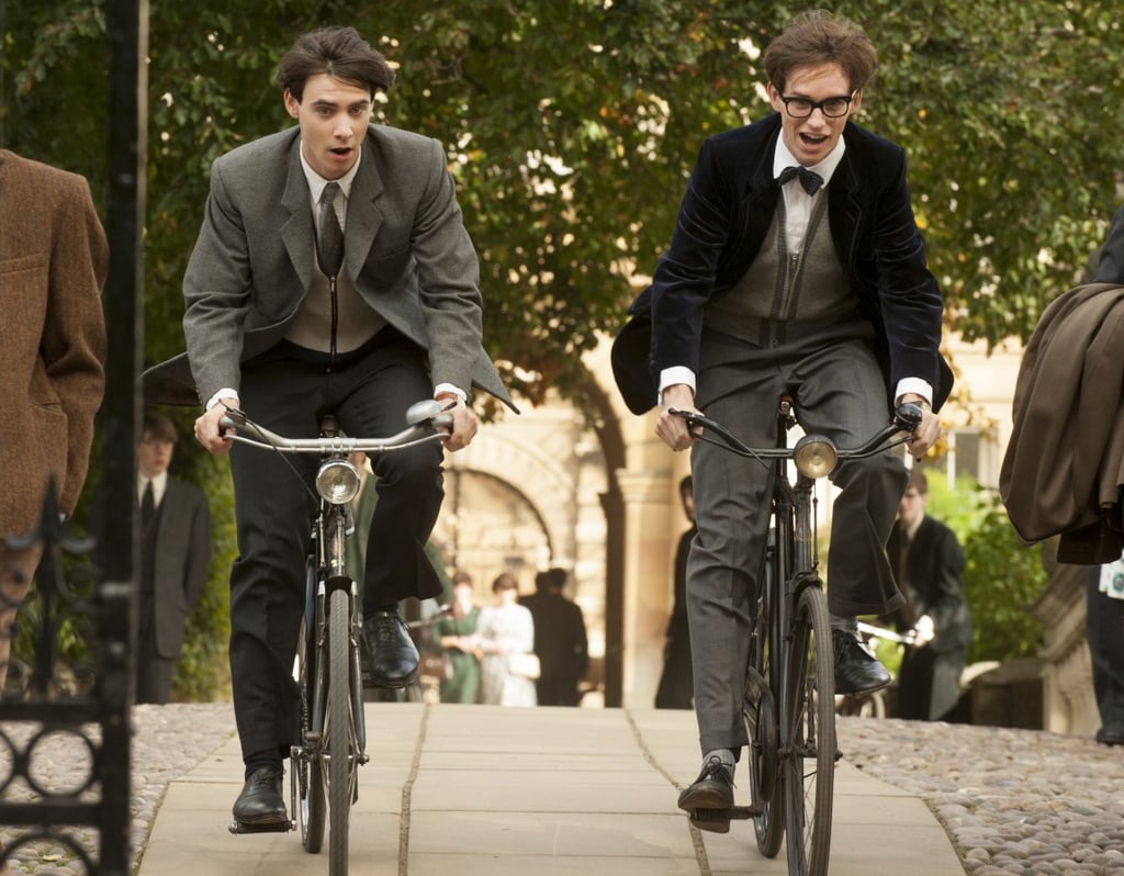 PS: I'm sure people have asked you what the hardest part of playing this role was, but what was the easiest part? What kind of came naturally? 
ER: What was lovely was, particularly when he was young, his wonderful, lazy, happy complacency. It was such fun to play with Harry Lloyd [who plays Hawking's friend, Brian] and Felicity [Jones], when he has just got a complete confidence in his own genius and skill. My favorite scene was just lying in that bed — you know that scene — and they are like "Morning!"
PS: He barely had to try! He was such a genius that he could just do his homework on a napkin and turn it in and get everything right. 
ER: I know, I know! I wish my life was like that! I am one of those people who has to work rancidly hard to get anywhere. So while I admire it, I am über jealous of it as well.
