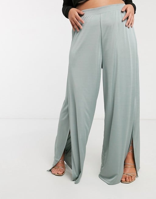 ASOS Design Curve Super-High Split Pants in Satin