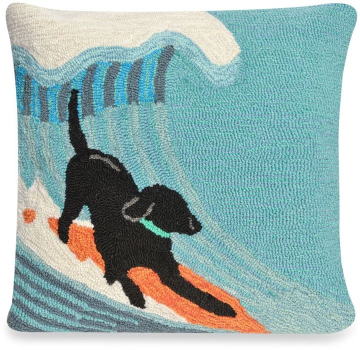 Surfing Dog Front Porch Throw Pillow in Ocean ($50)