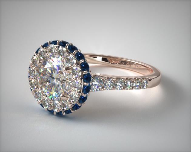 14k Rose Gold Sapphire Accented Falling Edge Engagement Ring