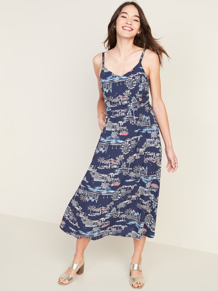 Old Navy Printed Fit & Flare Cami Midi Dress | Comfortable Dresses For ...