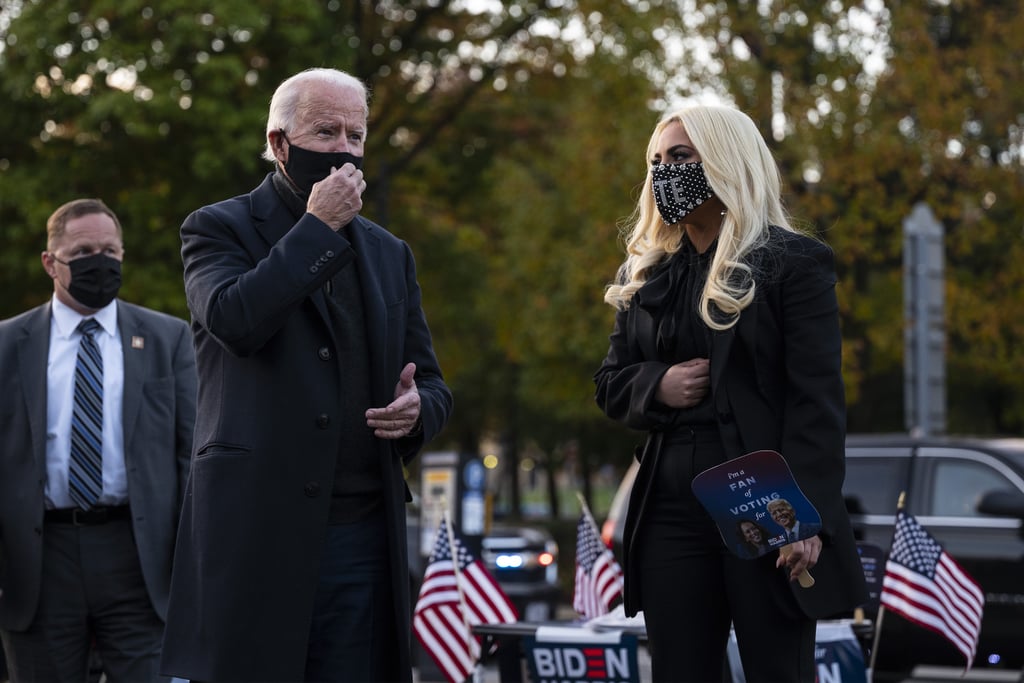 Lady Gaga Wears Vote Mask and Platform Boots to Biden Event