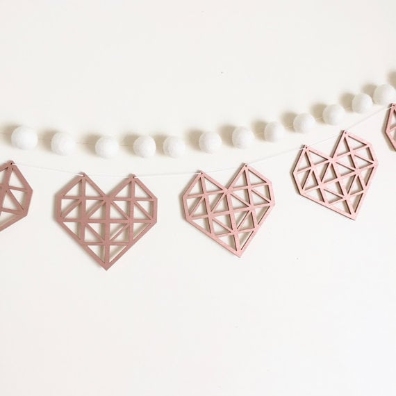 Geometric Wooden Heart Garland