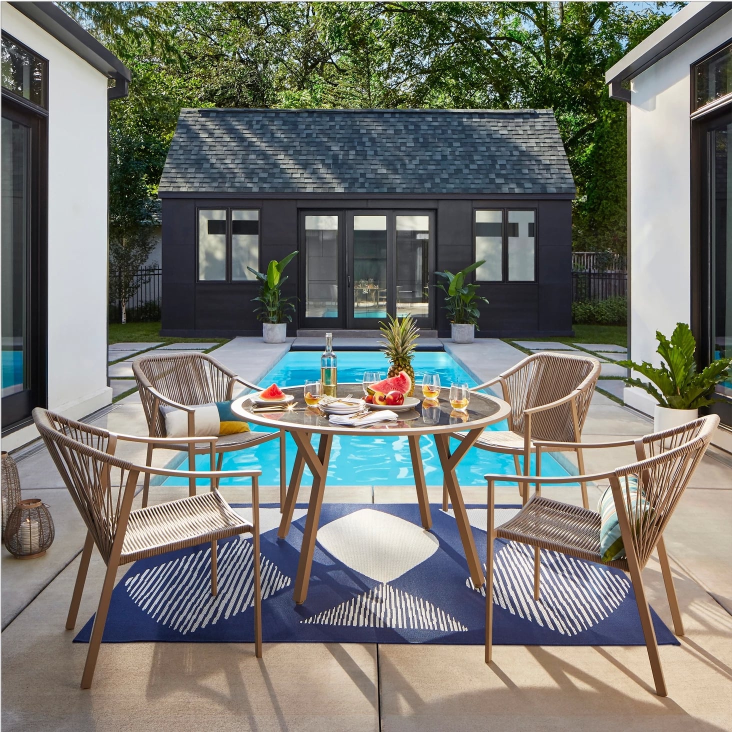 Hampton bay belcourt rectangular metal outdoor dining online table