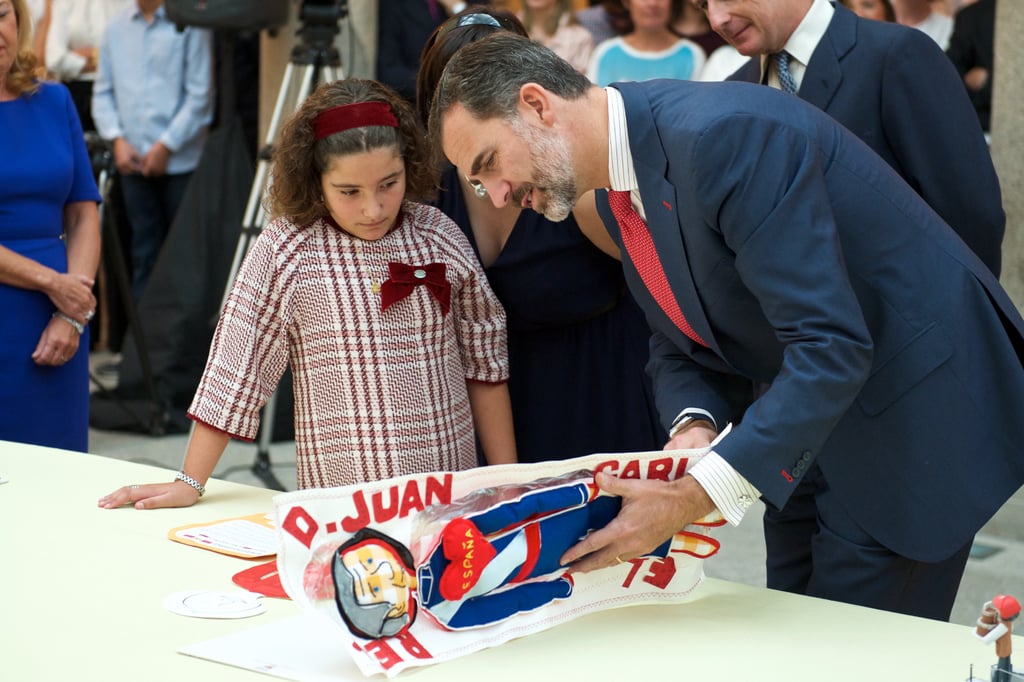 King Felipe of Spain met with children in Madrid on Monday.