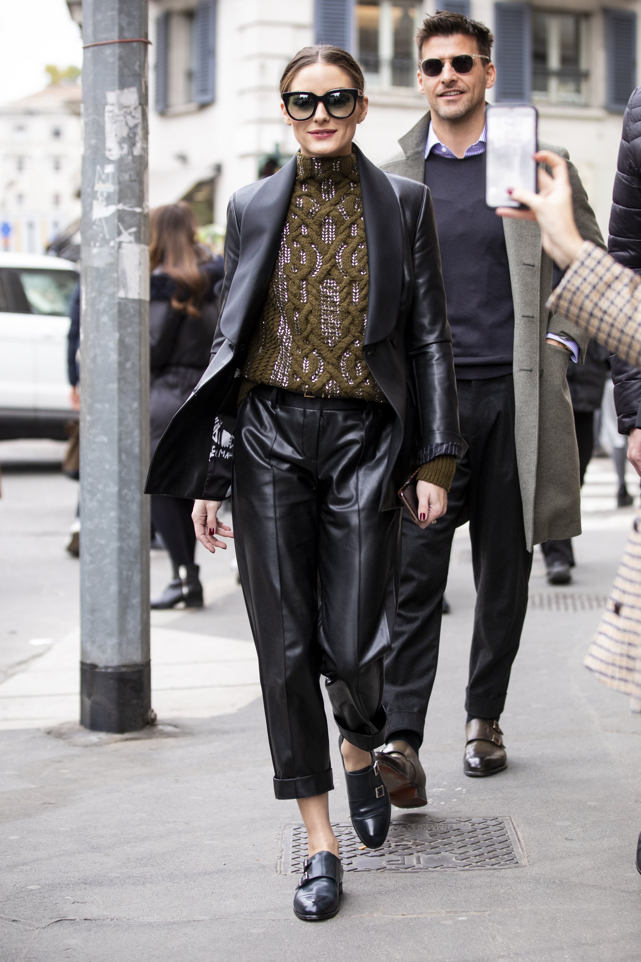 Olivia Palermo Black Straight Fit Trousers Street Style Autumn Winter 2019  on SASSY DAILY