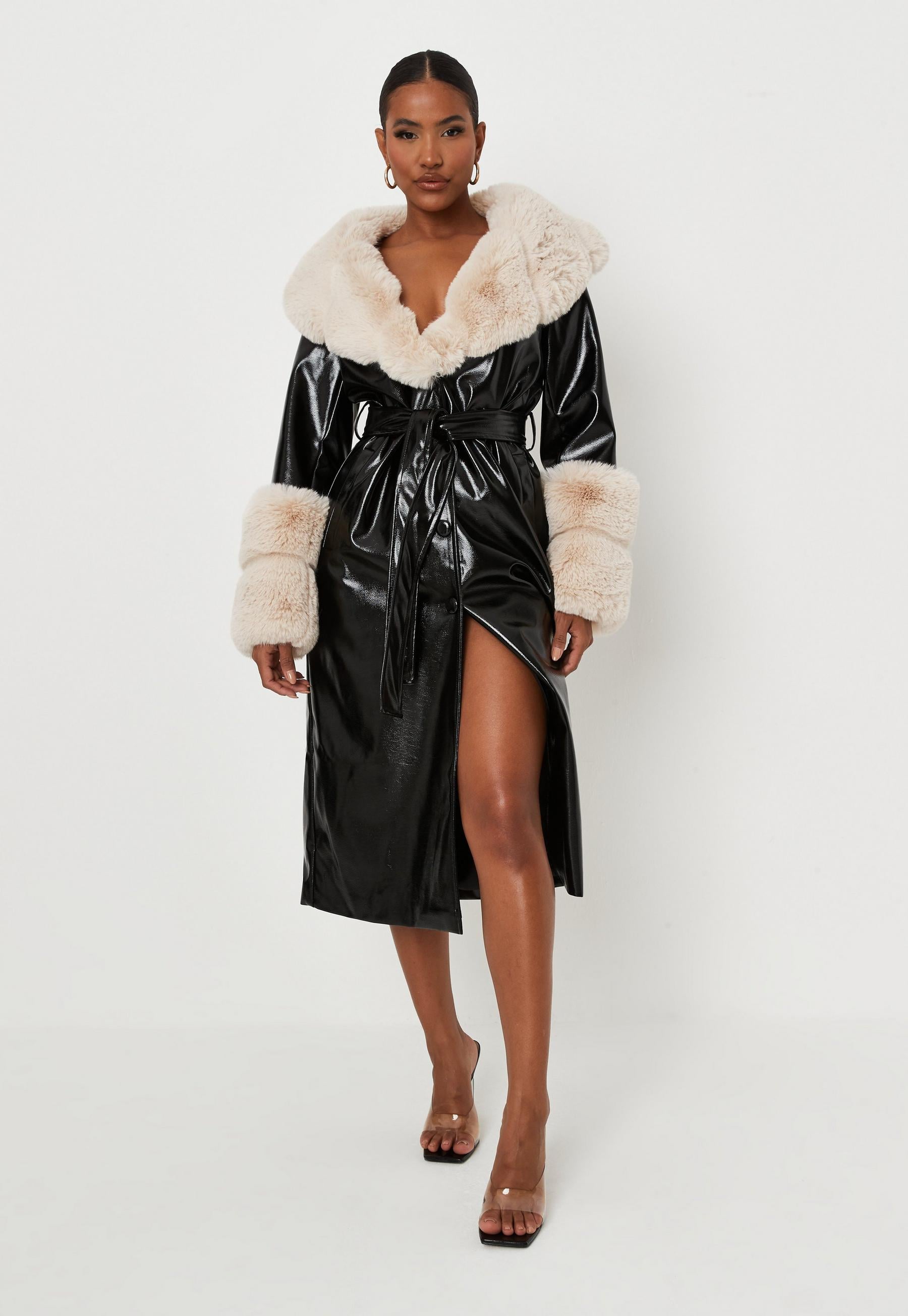 Urban Outfitters Uo Glam Faux-fur Trim Coat in Brown