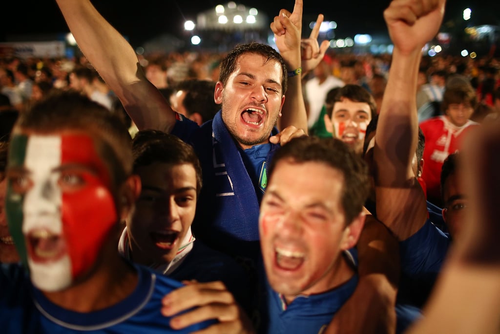 Italy fans celebrated while watching the country's game against England in Rio de Janeiro, Brazil.