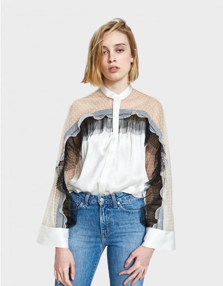 Self-Portrait Pleated Trim Button Down Shirt