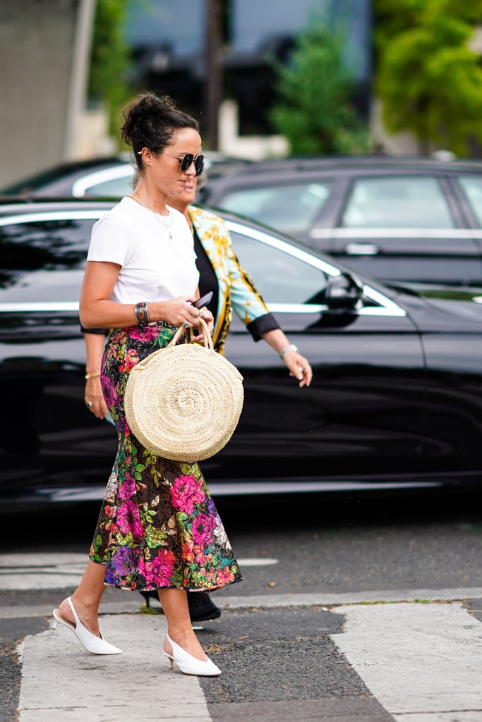 A floral skirt and a white shirt is our idea of a match made in heaven.