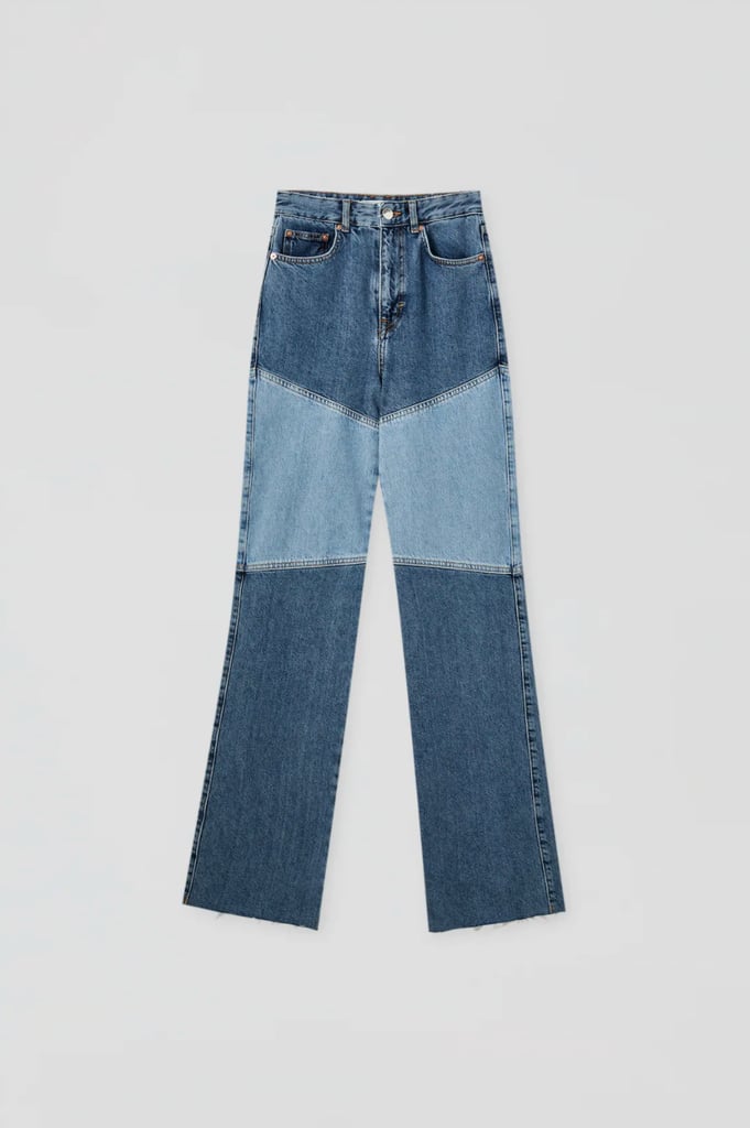 Pull & Bear High Waist Straight Fit Patchwork Jeans