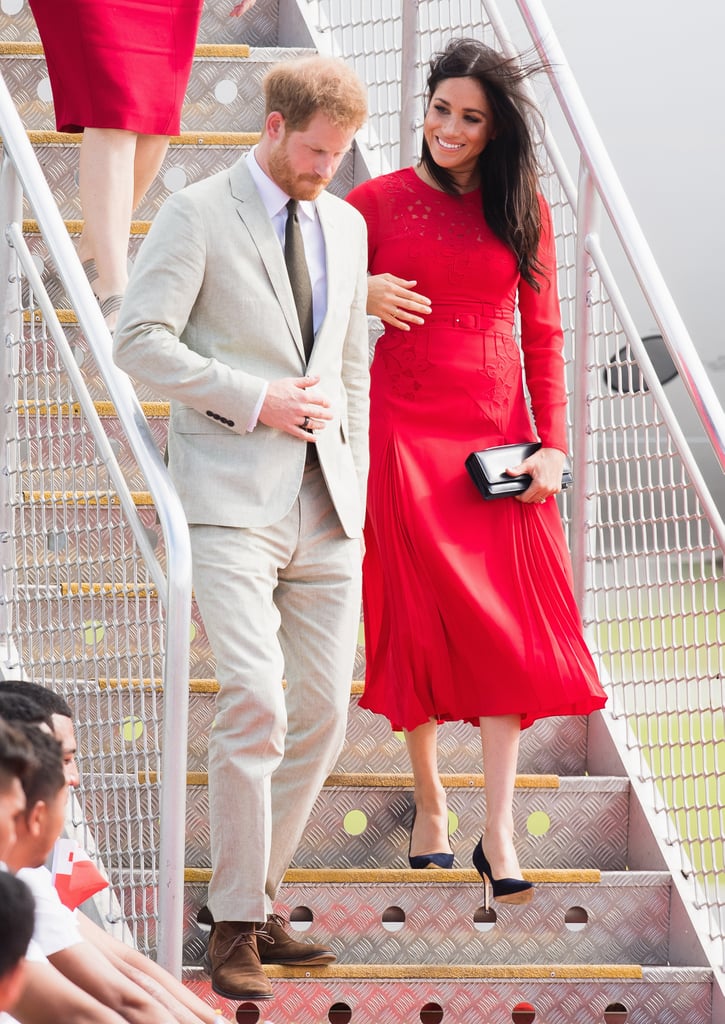 Meghan Markle Wears Red Self Portrait Dress in Tonga 2018