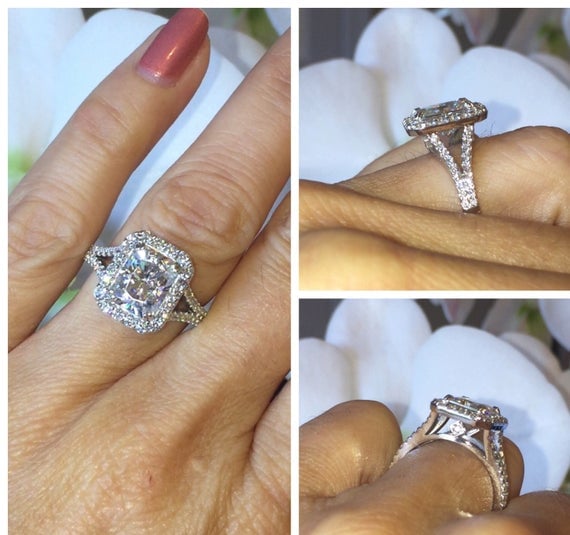 Forever One Moissanite 2.70ct Radiant Cut Engagement Ring