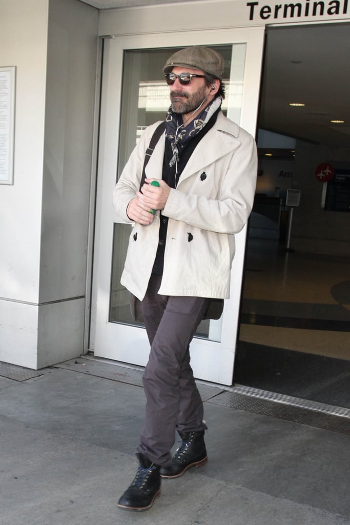 Jon Hamm touched down at LAX on Tuesday, the same day the Mad Men actor announced that he recently completed rehab for alcohol abuse.
