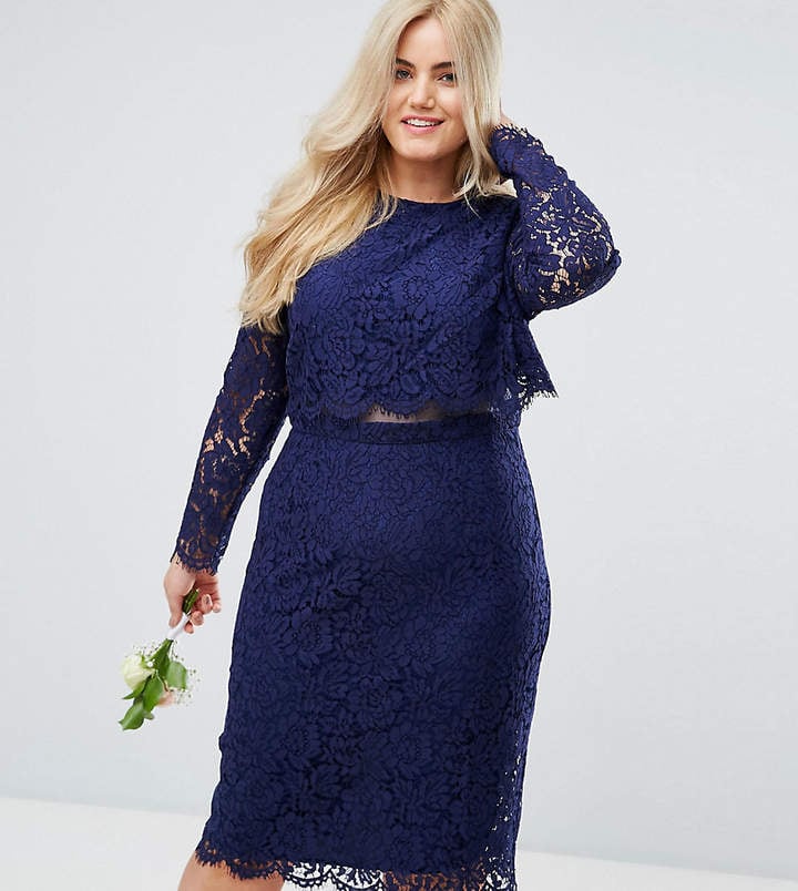Asos Lace Long Sleeve Midi Pencil Dress