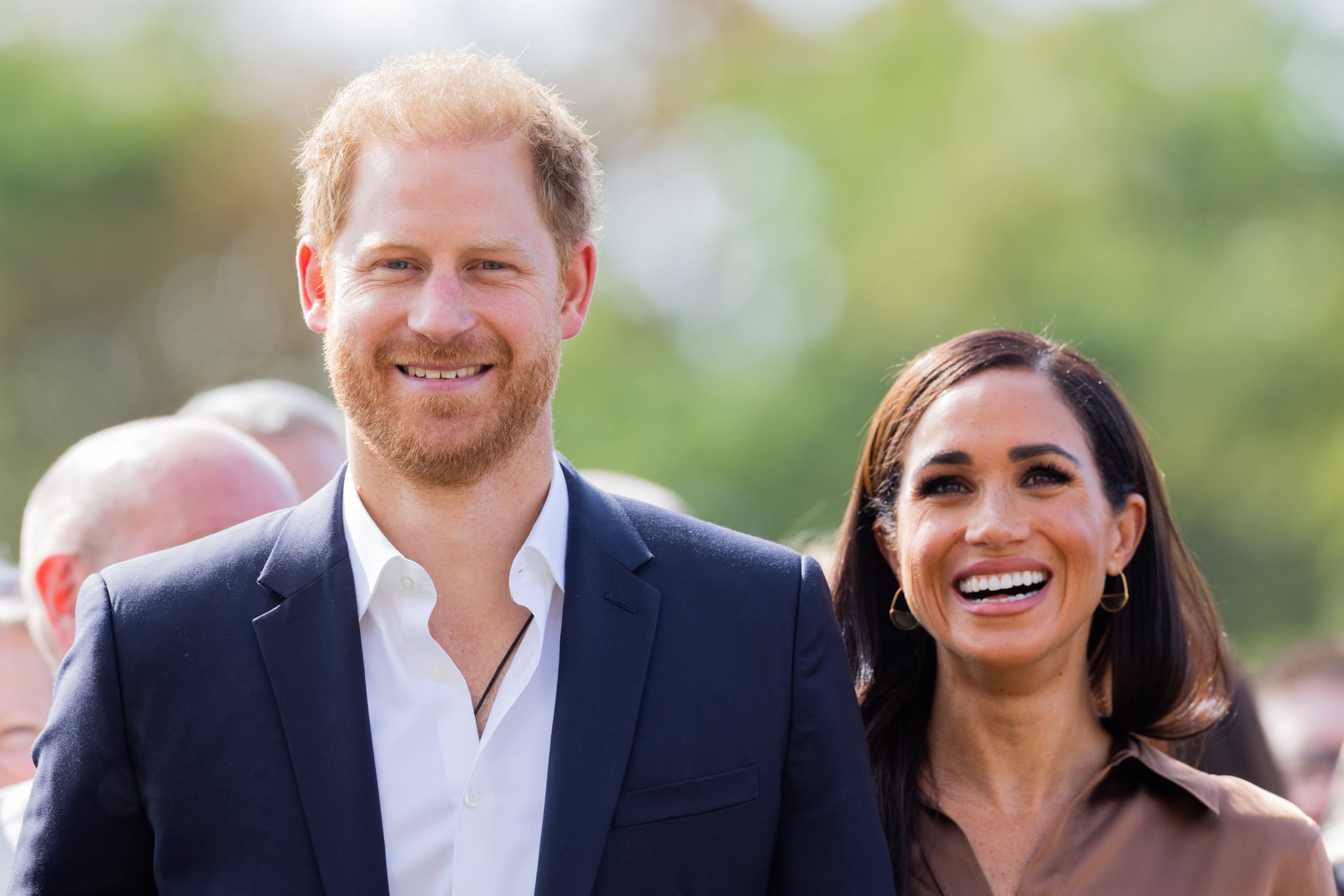 14 September 2023, North Rhine-Westphalia, Duesseldorf: Prince Harry, Duke of Sussex, and his wife Meghan, Duchess of Sussex, attend a meeting with NATO representatives on the sidelines of the 6th Invictus Games at Merkur Spiel Arena. Photo: Rolf Vennenbernd/dpa (Photo by Rolf Vennenbernd/picture alliance via Getty Images)