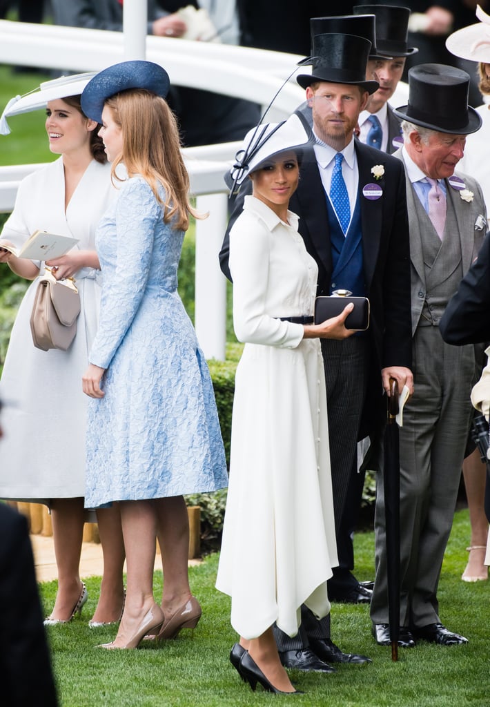 Meghan mingled near Eugenie and Beatrice at her first Royal Ascot appearance in June 2018.