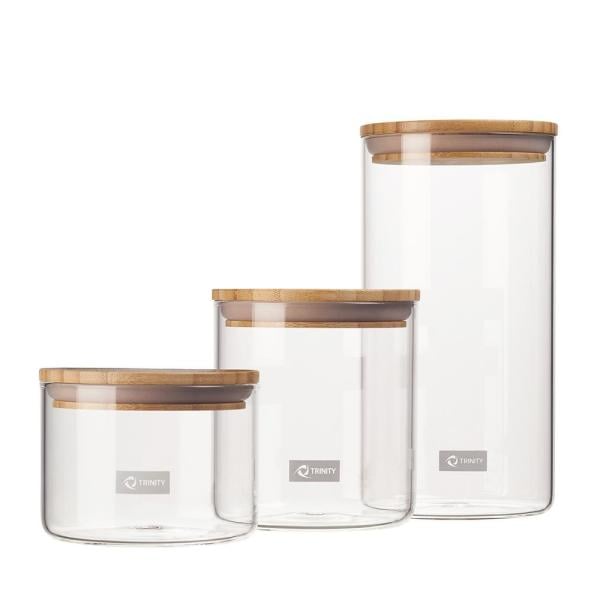 Trinity 3-Piece Glass and Bamboo Canister Set
