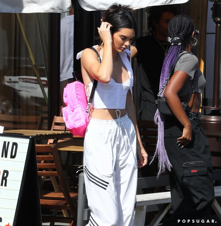 Kendall Jenner's White Crop Top and Adidas Track Pants