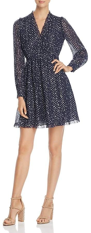 Kate Spade New York Night Sky Dot Metallic Print Silk Dress