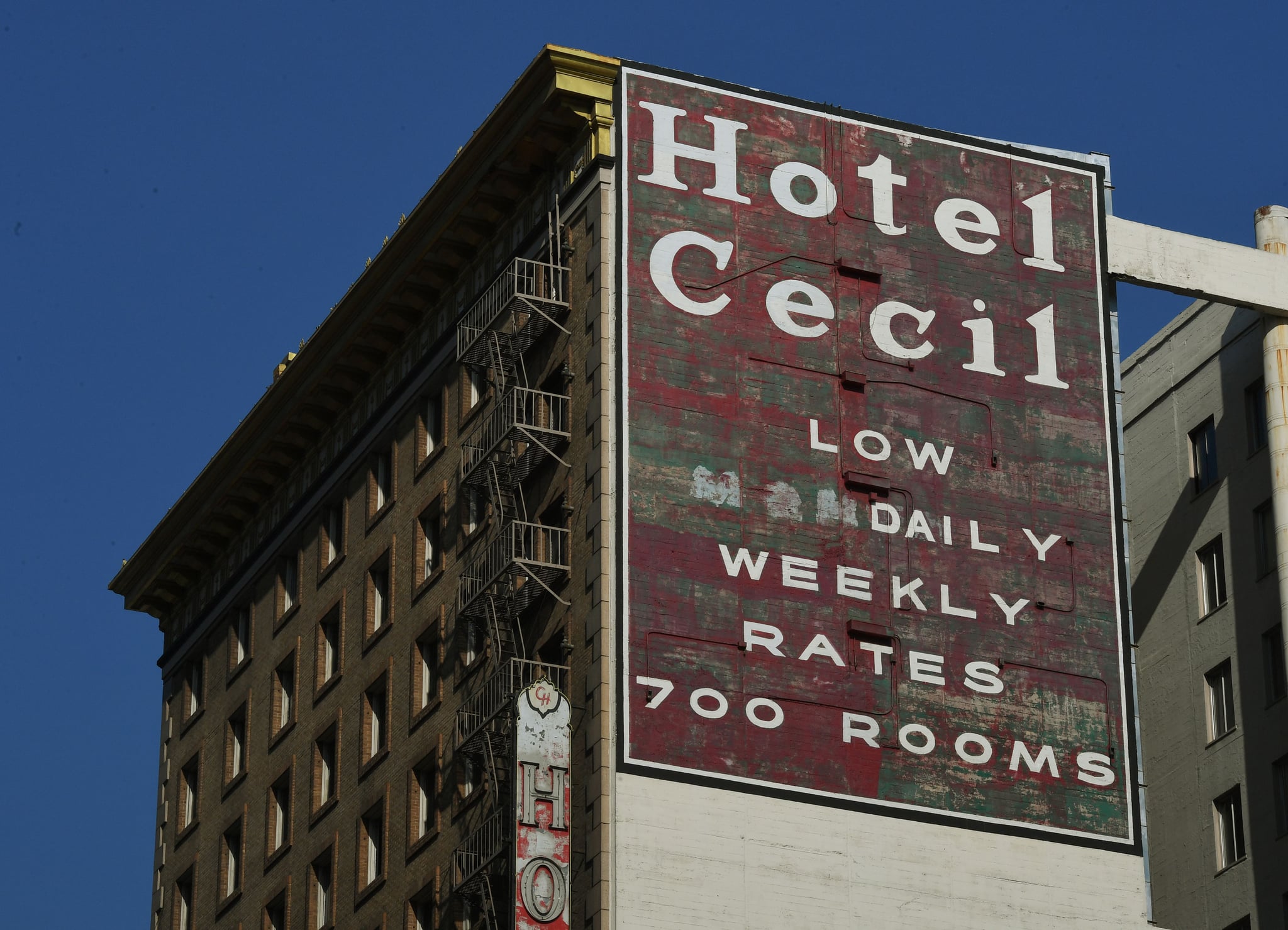 The infamous Hotel Cecil was named a historic-cultural monument by the City Council in a unanimous 10-0 vote in Los Angeles, California on February 28, 2017The hotel, built in 1924,  has been the scene of at least 15 murders and suicides as well as the temporary home of serial killers Richard Ramirez and Jack Unterweger. It's most recent tragedy was when 21-year-old Canadian Elisa Lam's naked body was found in the building's rooftop water tank after guests had complained about the taste of the water.  / AFP / Mark RALSTON        (Photo credit should read MARK RALSTON/AFP via Getty Images)