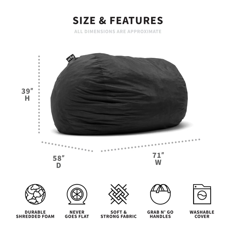 Big Joe XXL Fuf Foam Filled Bean Bag Chair in Black