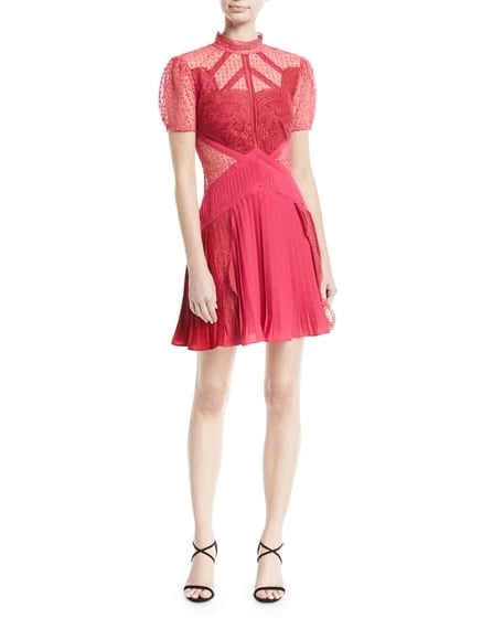 Self-Portrait Paneled Lace Mixed-Media Mini Cocktail Dress