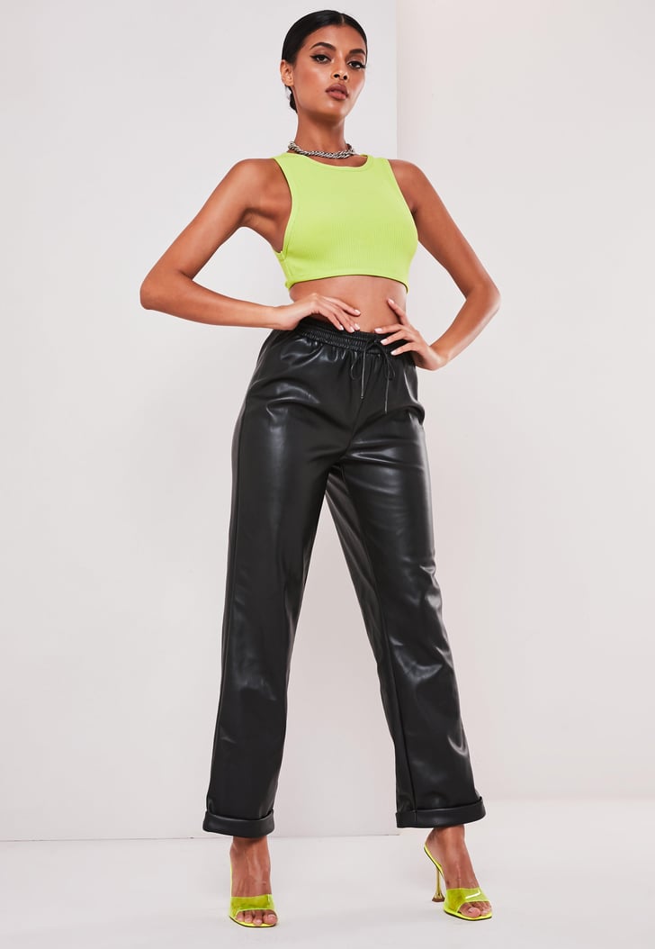 Sofia Richie x Missguided Black Faux Leather Joggers Sofia