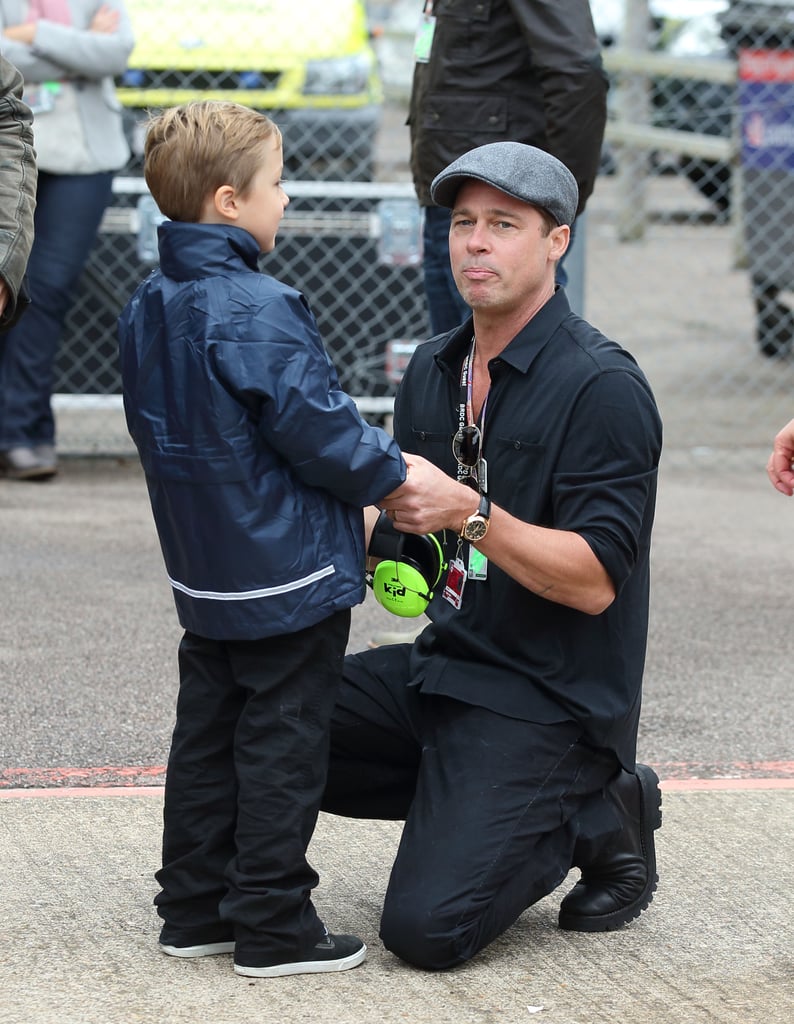 Brad Pitt and Knox at British Grand Prix 2015 Pictures