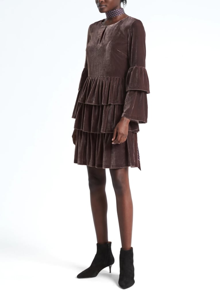 Tiered Velvet Shirtdress