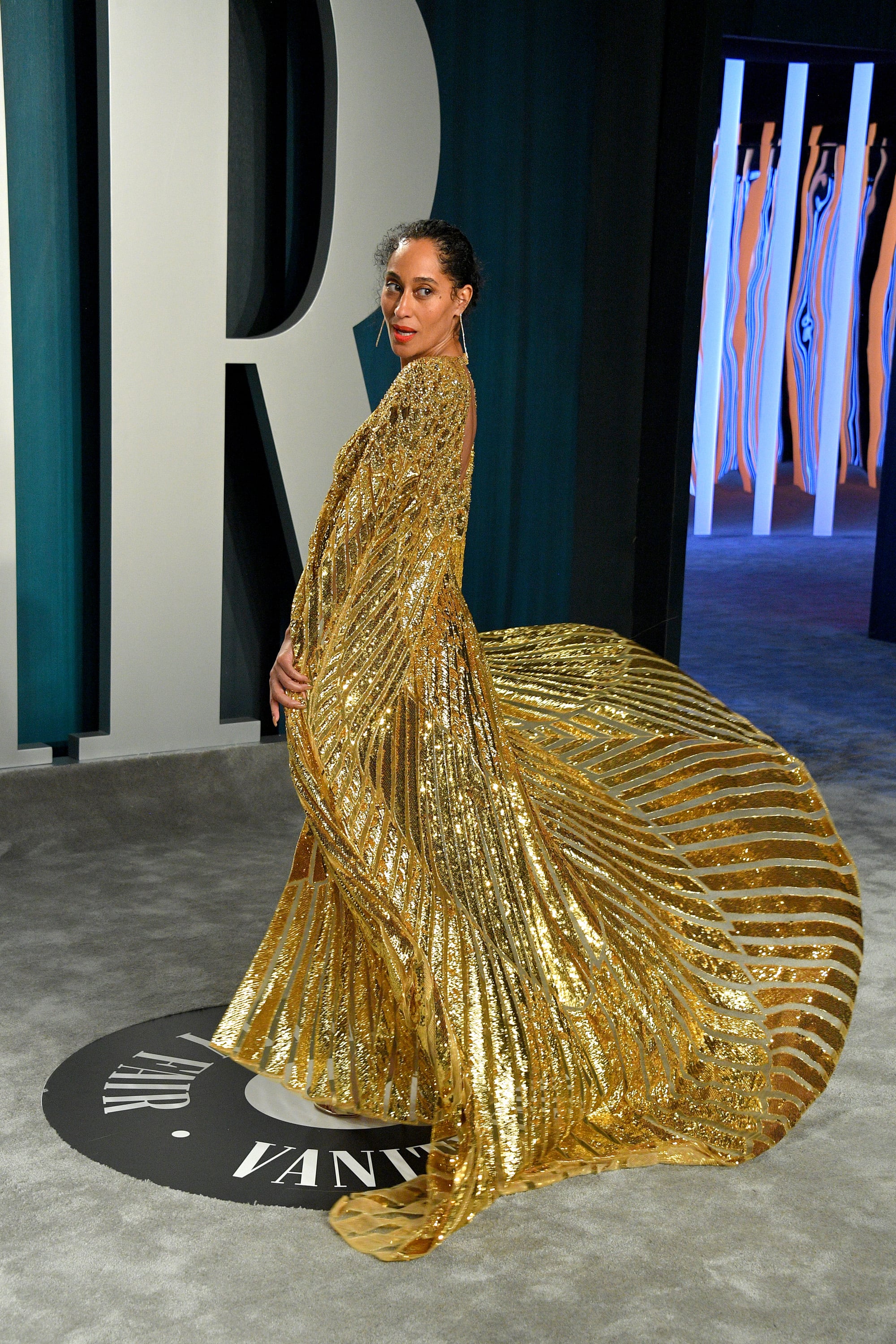 tracee ellis ross gold dress Tracee Ellis Ross Gold Dress Vanity Fair Oscars Party 2020