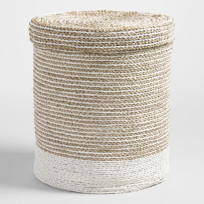 Large White and Natural Seagrass Bianca Laundry Hamper