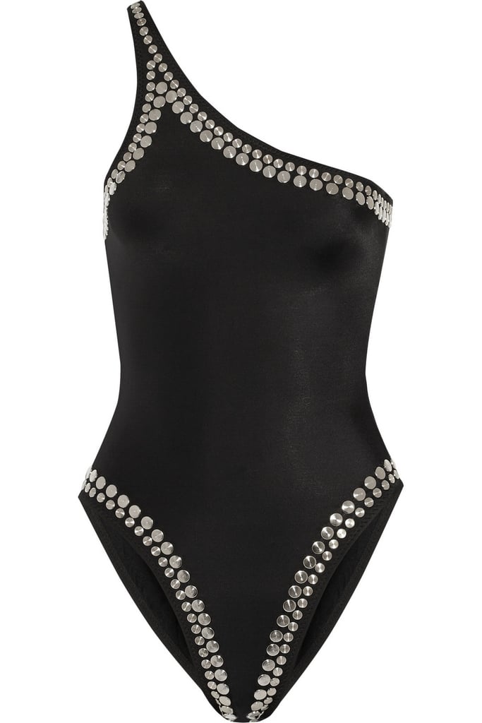 Norma Kamali Mio Studded One-shoulder Swimsuit ($525) | Chrissy Teigen ...