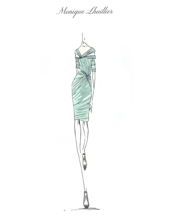 Monique Lhuillier Winter Mint Mist Dress Sketch