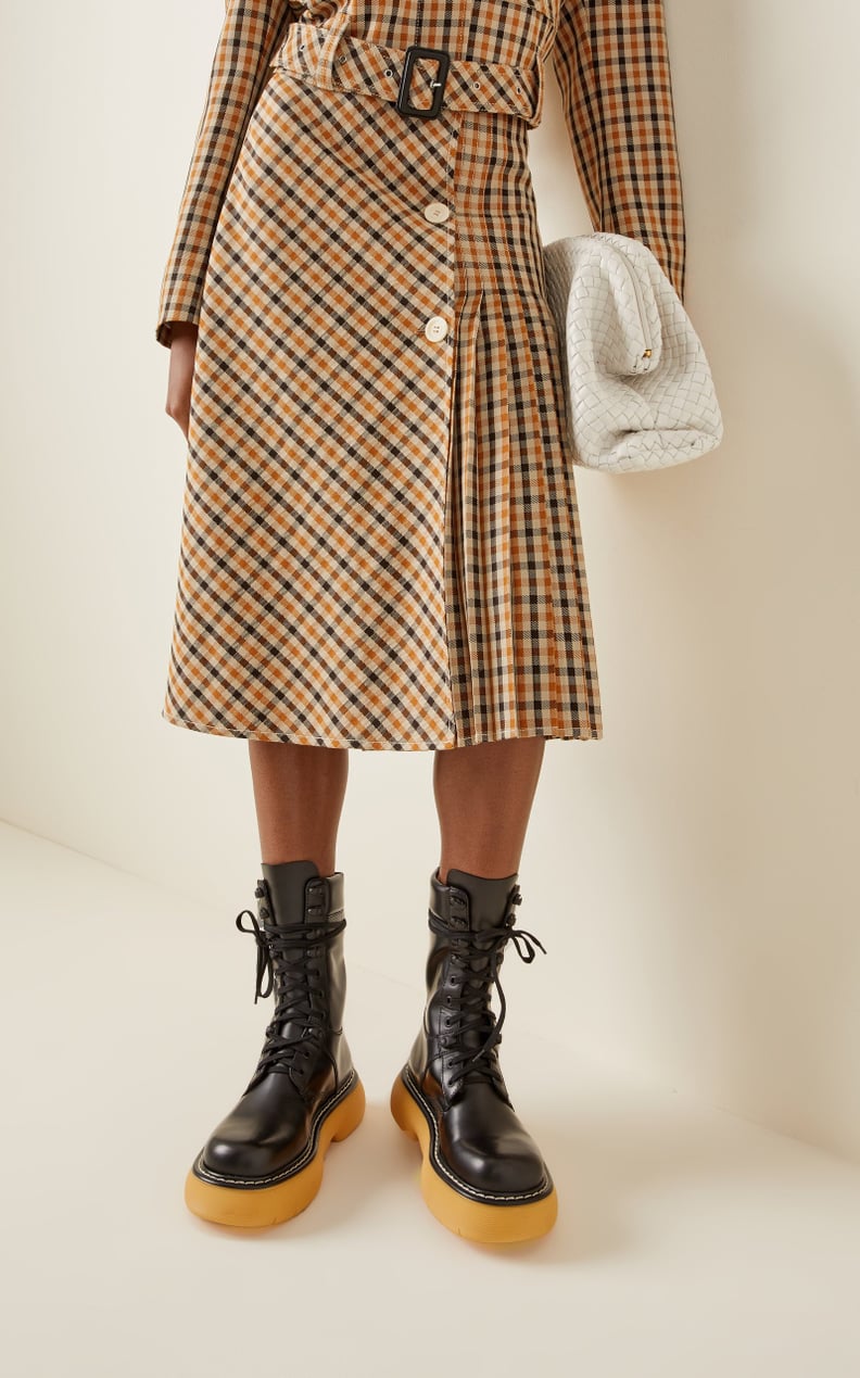 Wales Bonner Kalimba Pleated Checked Wool-Blend Midi Skirt