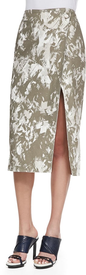Jason Wu Brushstroke-Print Midi Wrap Skirt, Army Multi ($995)