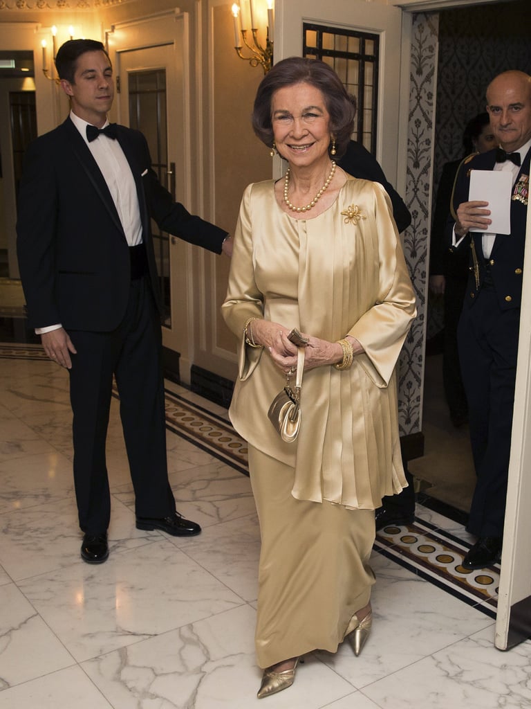 Queen Sofía in a Cream Silk Gown, April 2016