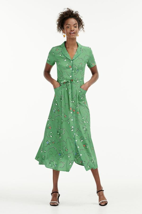 HVN Green Jewels Long Maria Dress