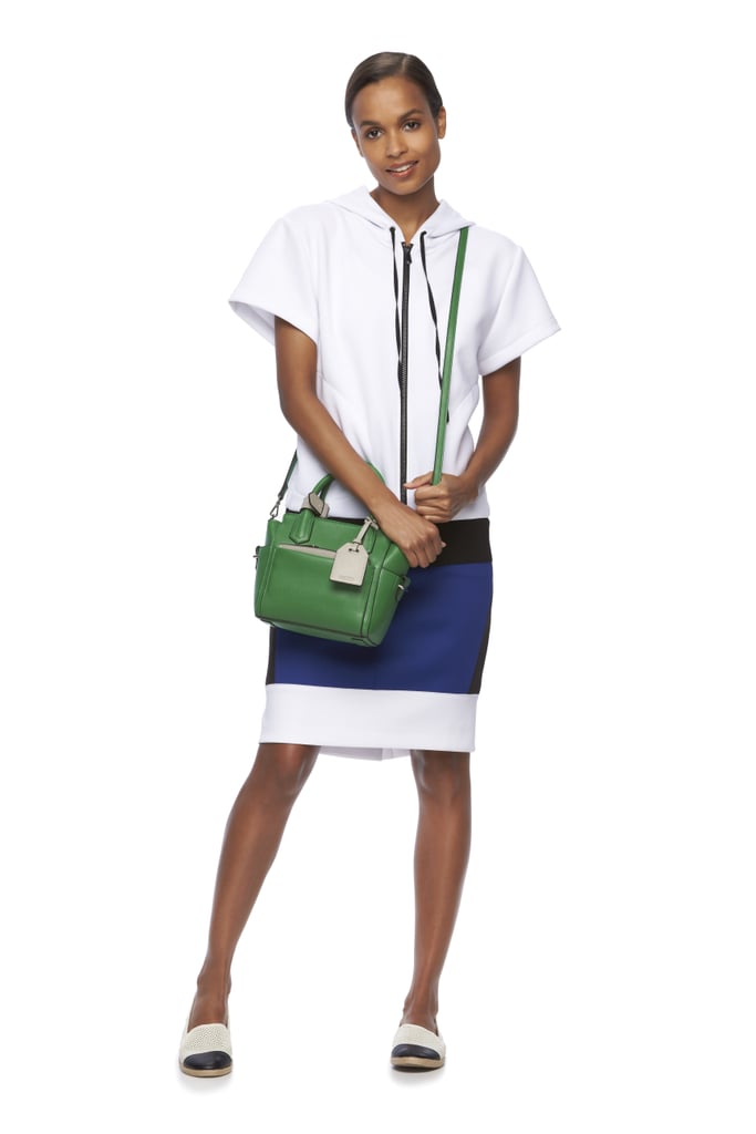 Colorblock Scuba Hoodie ($68), Colorblock Scuba Skirt ($50), and Atlantique Convertible Mini Satchel ($89)