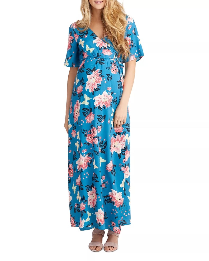 Blue Floral Cinched Sweetheart Neck Maternity Dress– PinkBlush