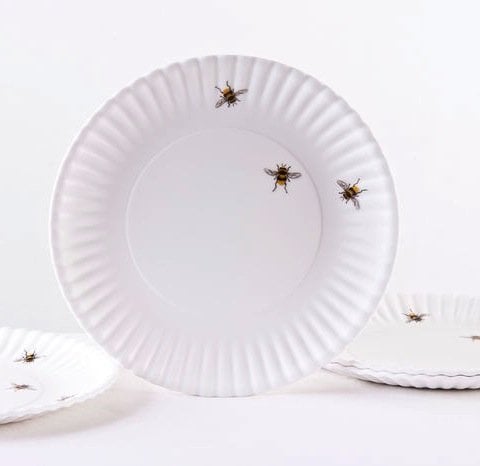 What Is It? Reusable White Dinner Plates With Bees
