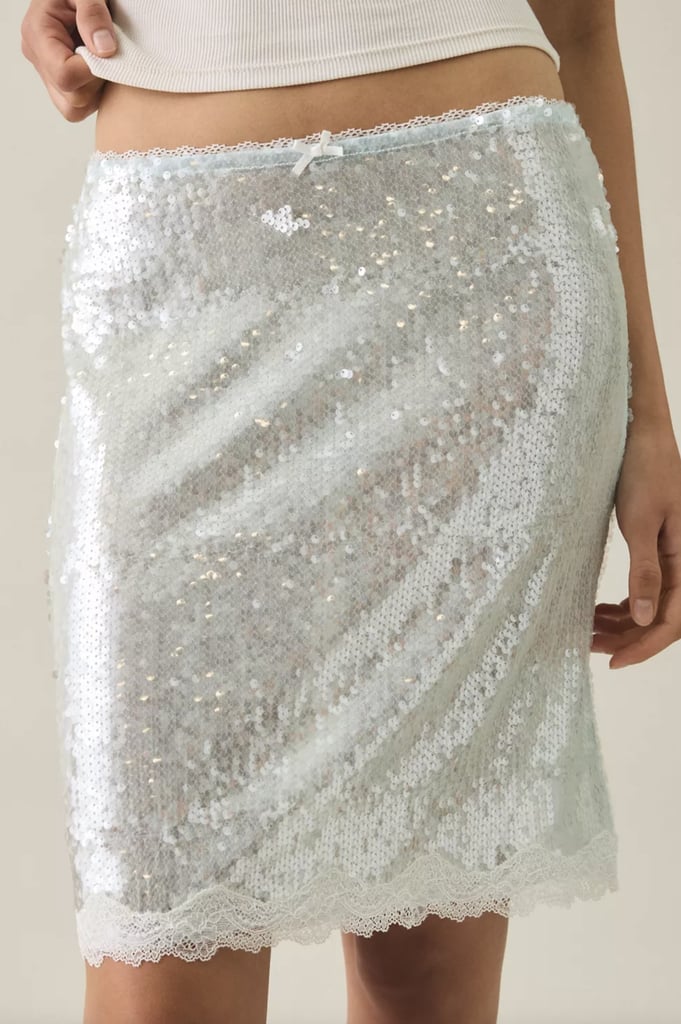 Kimchi Blue Sammi Lace Trim Semi-Sheer Sequin Midi Skirt