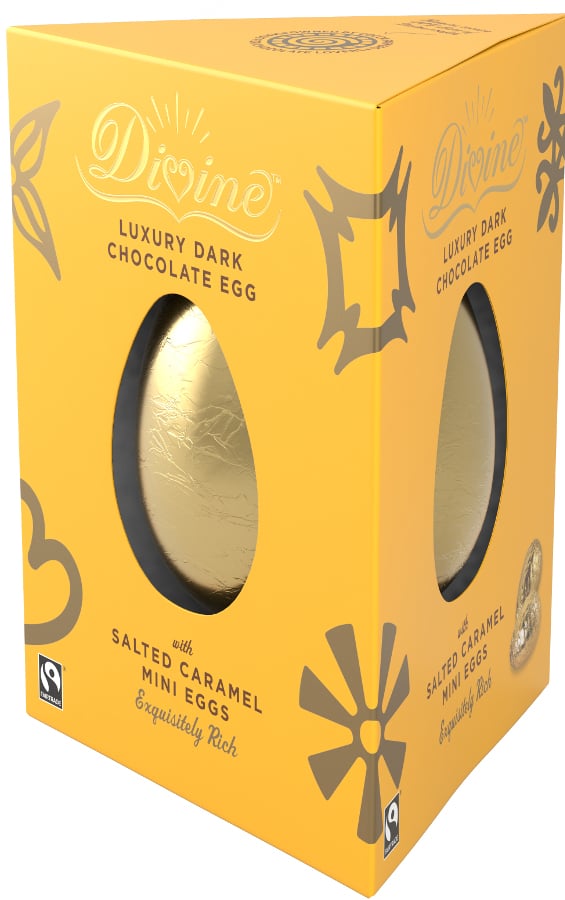 Fair Trade: Divine Luxury Dark Chocolate egg with Salted Caramel Mini Eggs