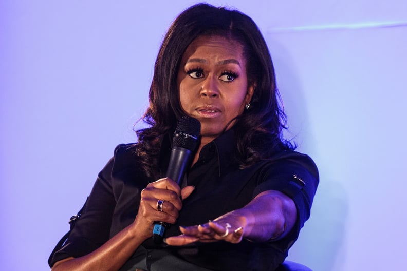LONDON, ENGLAND - DECEMBER 03: Former U.S. First Lady Michelle Obama speaks at an event at the Elizabeth Garrett Anderson School on December 03, 2018 in London, England. The former First Lady's memoir titled 'Becoming' has become the best selling book in 