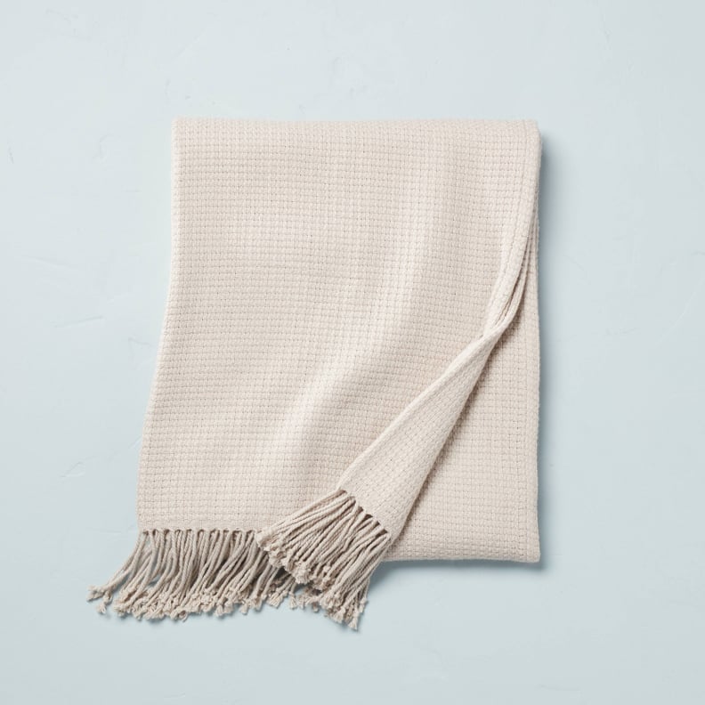 For the Living Room: Hearth & Hand With Magnolia Solid Texture With Fringe Bed Throw Blanket