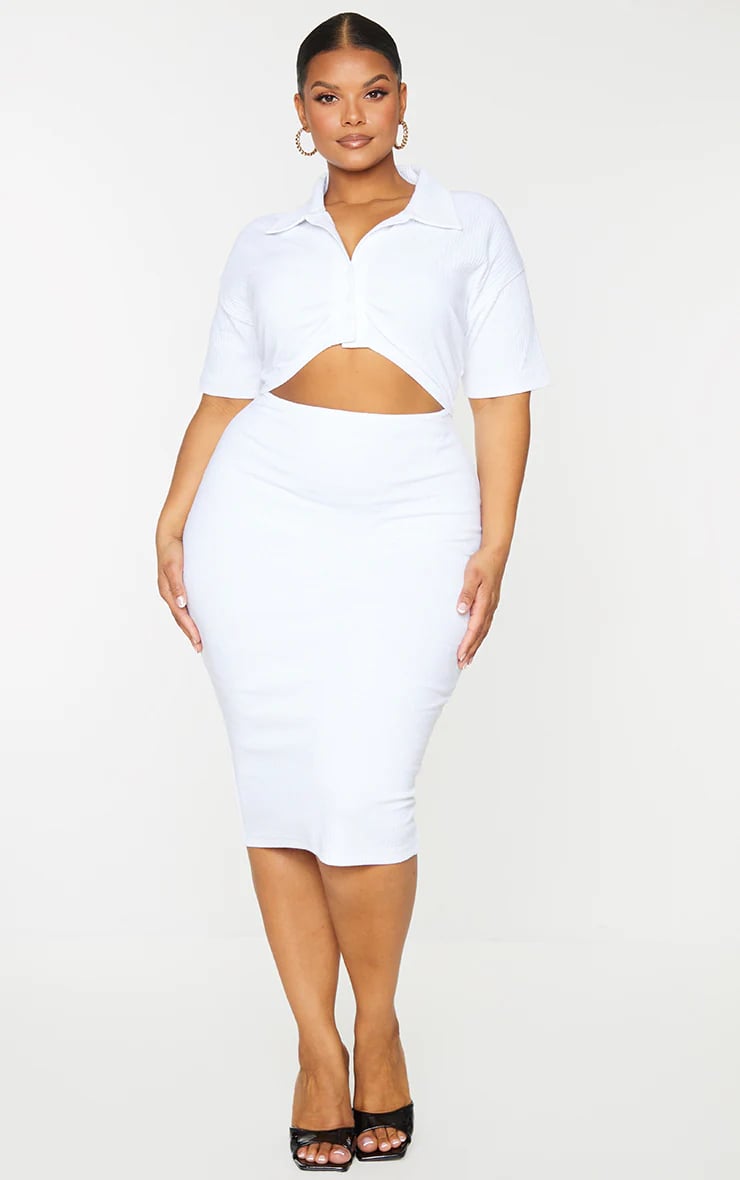 Pretty Little Thing White Thick Rib Cutout Midi Dress