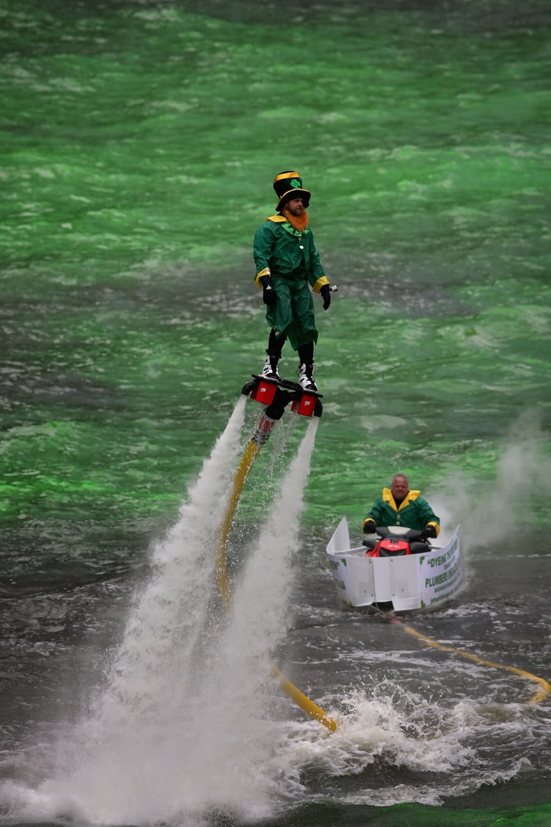 There might just be a leprechaun jetting over the water like Iron Man.