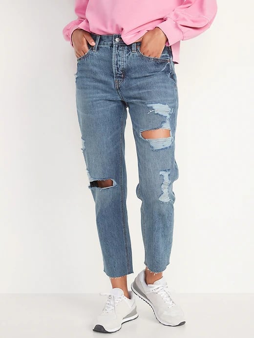 Old Navy High-Waisted Slouchy Straight Cropped Ripped Light-Wash Jeans